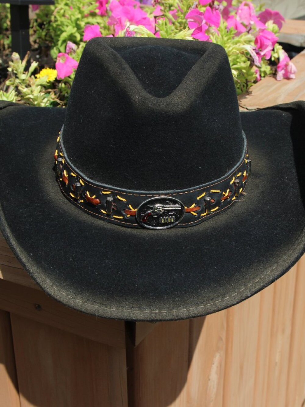 Bullhide Brand - B. Kidd Black Wool Felt Western Cowboy Hat Revolver Band READ**